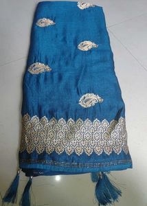 Elegant Blue Embroidered Saree