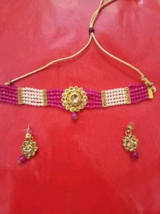 Pink and White Beaded Choker