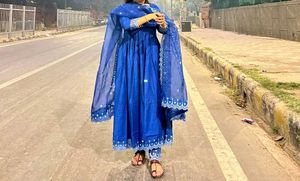 Partywear blue anarkali Trouser Dupatta Set 💙✨