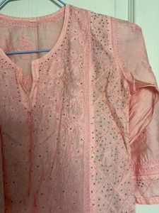 Peach Chikankari Kurta