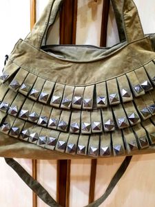 Olive Green Studded Fringe Bag