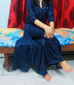Navy Blue Embroidered Kurta Set