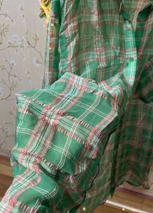 Green Plaid Sheer Button-Up