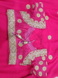 Hot Pink Embellished Saree