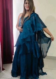 Elegant Teal Layered / Ruffle Lehnga Dress