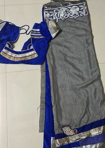 Ethnic Festive Saree In Navy And Grey Colour