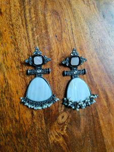 Oxidised Earrings White