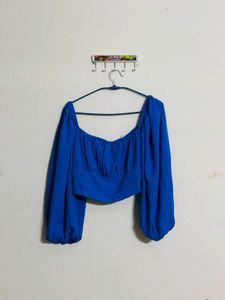 Trendy Blue Off-Shoulder Crop Top | Party & Casual
