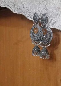 Oxidized Silver Jhumka Earrings