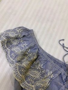 Blue Embroidered Off-Shoulder Top