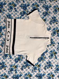 High Neck White Crop Top