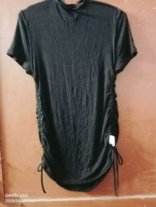 Black Drawstring T-Shirt Dress