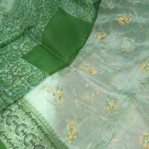 Elegant Green Embroidered Saree