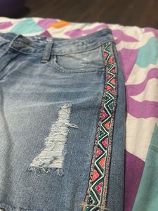 Denim Shorts with Tribal Print