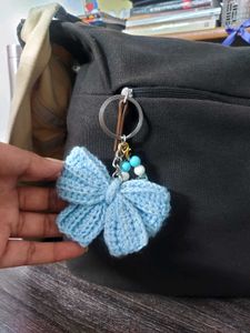 Blue Crochet Bow Keychain