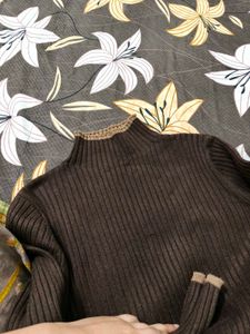 Brown Knit Turtleneck Sweater