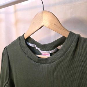 Olive Green Ribbed Dress