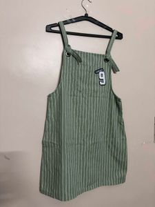 Olive Green Striped Overalls