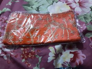 New Embroidered Orange Pouch