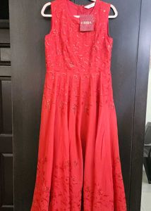 Red Embroidered A-Line Dress