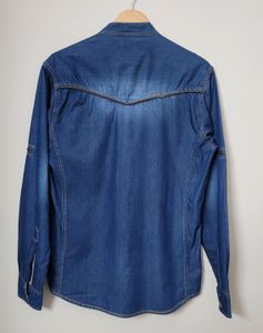 Gesture Denim Casual Shirt With Mandarin Collar