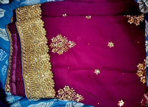 Elegant dark megenta Saree with Gold Embroidery