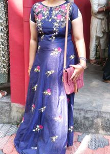 Embroidered Navy Blue Maxi Dress