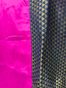 Pink Silk-Cotton Kurti with Black &amp; Gold Panel – E