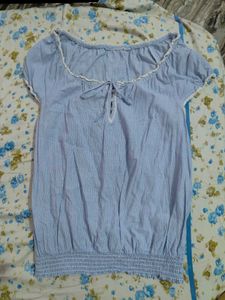 Blue Tie-Front Blouse
