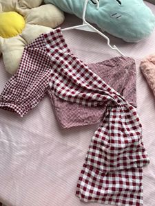 Gingham One-Shoulder Top