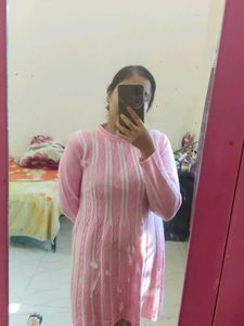 Pink Knit Long Sleeve Dress