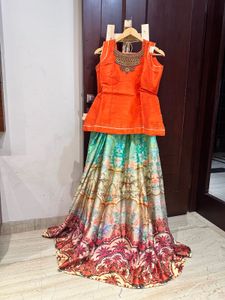 Silk Floral Skirt With Embroidered Top