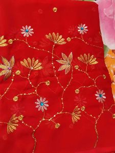 Red Embroidery Work Saree