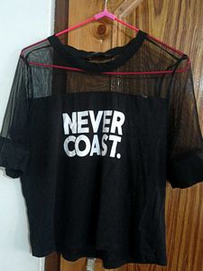 Black Graphic Mesh Top
