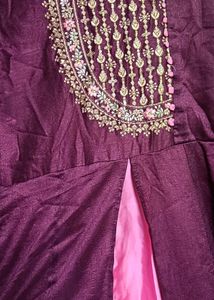 Burgundy Embroidered Anarkali Dress