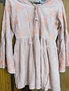 CHIKANKARI Embroidered Pink Top