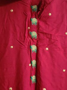 Maroon Embroidered Kurta