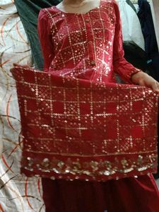 Red &amp; Gold Sequin Kurti