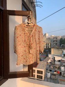 Floral Print Tie Neck Blouse