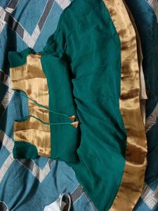 Green Colour Dress With Gold Lace Border