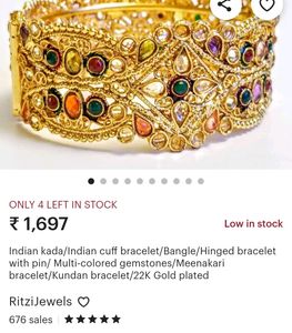 Rajasthani kada/Indian cuff bracelet/Bangle/Hinged bracelet with pin/ Multi-colored gemstones/Meenakari bracelet/Kundan bracelet/22K Gold plated