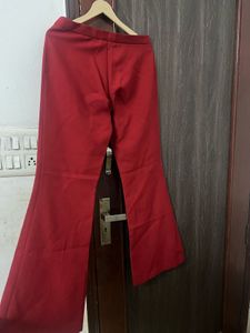 Red Flare Leg Trousers - Low Waist