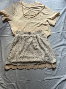 Lacey White &amp; Beige Mini Skirt
