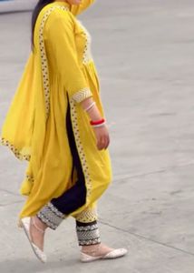 Elegant Mustard Embroidered Nayra Cut
