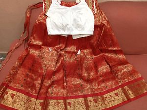 1-TimeUsedGirls Red&amp;White LehengaCholi-PattuPavada