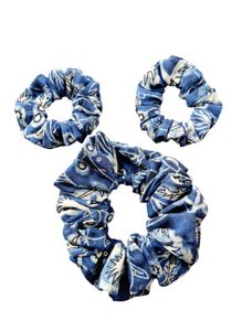 Set Of 3 Blue Floral Scrunchie