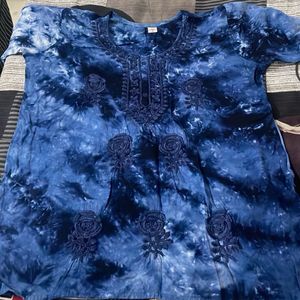 Blue Tie-Dye Embroidered Kurta