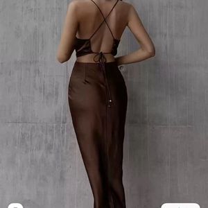 Satin Bodycon Midi Dress Backless