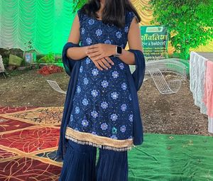 blue party wear short kurti with sharra and duppta