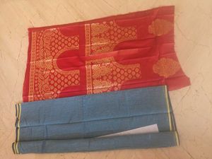 Elegant Cotton Ice Blue Saree with design blouse